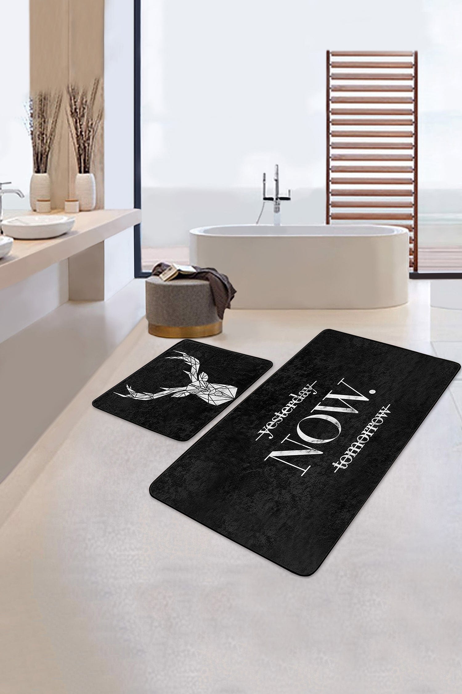 Set di 2 Tappetini da bagno antiscivolo Melo BPS63 Rectangle Multicolore, 100 x 60 cm / 60 x 50 cm (2)