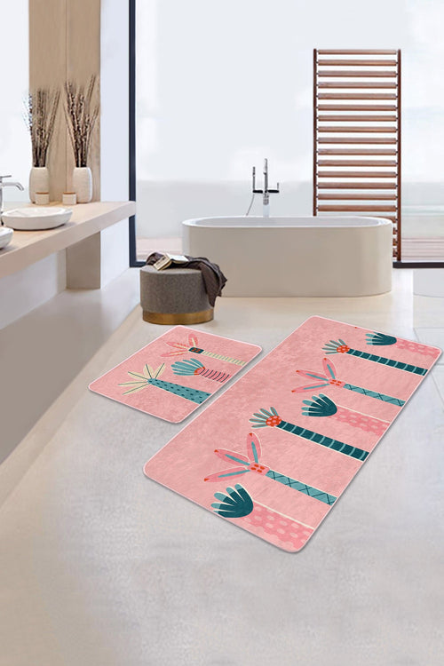 Set di 2 Tappetini da bagno antiscivolo Mete BPS503 Rectangle Multicolore, 100 x 60 cm / 60 x 50 cm
