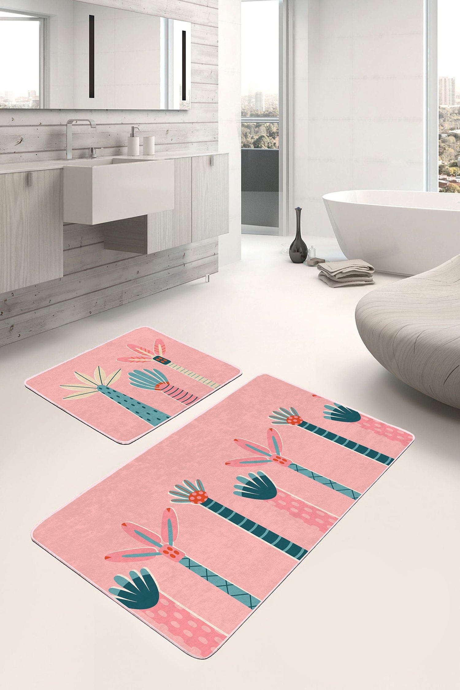 Set di 2 Tappetini da bagno antiscivolo Mete BPS503 Rectangle Multicolore, 100 x 60 cm / 60 x 50 cm (2)