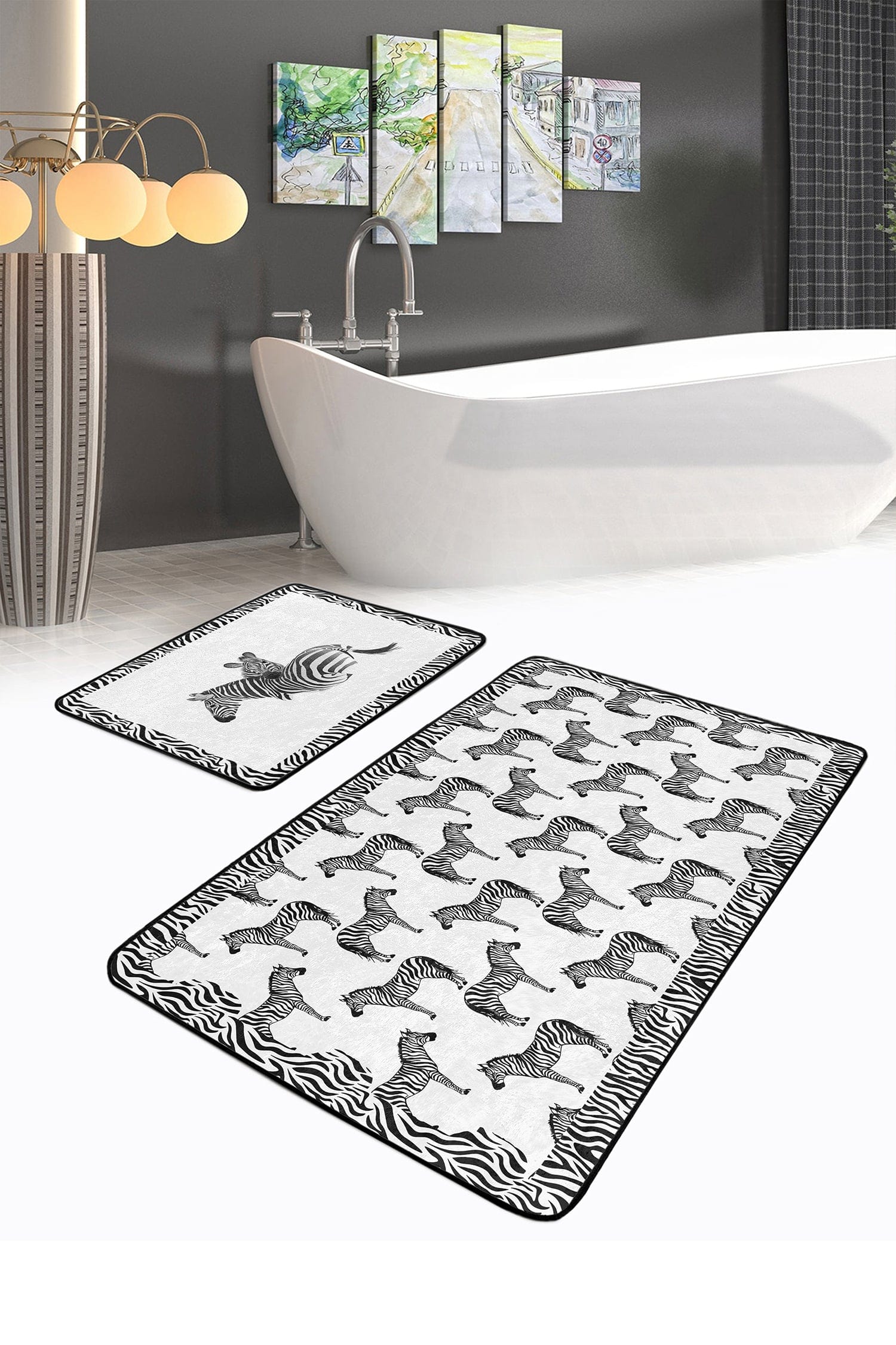 Set di 2 Tappetini da bagno antiscivolo Mete BPS504 Rectangle Multicolore, 100 x 60 cm / 60 x 50 cm (2)