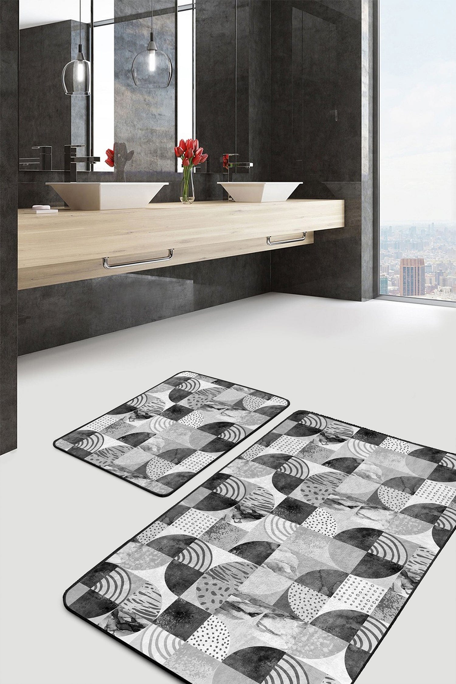 Set di 2 Tappetini da bagno antiscivolo Mete BPS506 Rectangle Multicolore, 100 x 60 cm / 60 x 50 cm