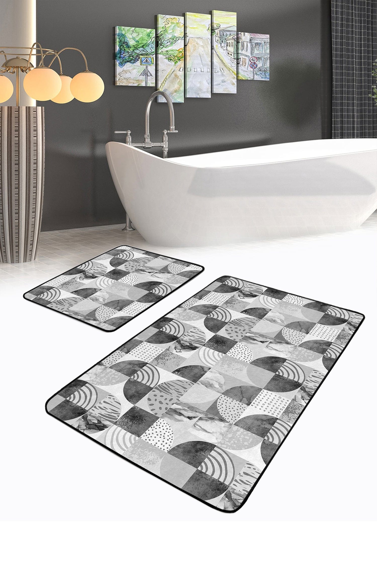 Set di 2 Tappetini da bagno antiscivolo Mete BPS506 Rectangle Multicolore, 100 x 60 cm / 60 x 50 cm (2)