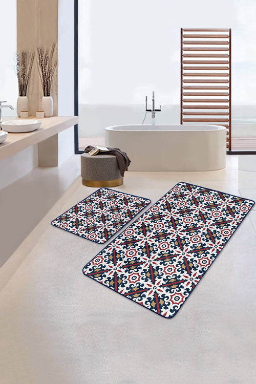 Set di 2 Tappetini da bagno antiscivolo Mete BPS511 Rectangle Multicolore, 100 x 60 cm / 60 x 50 cm