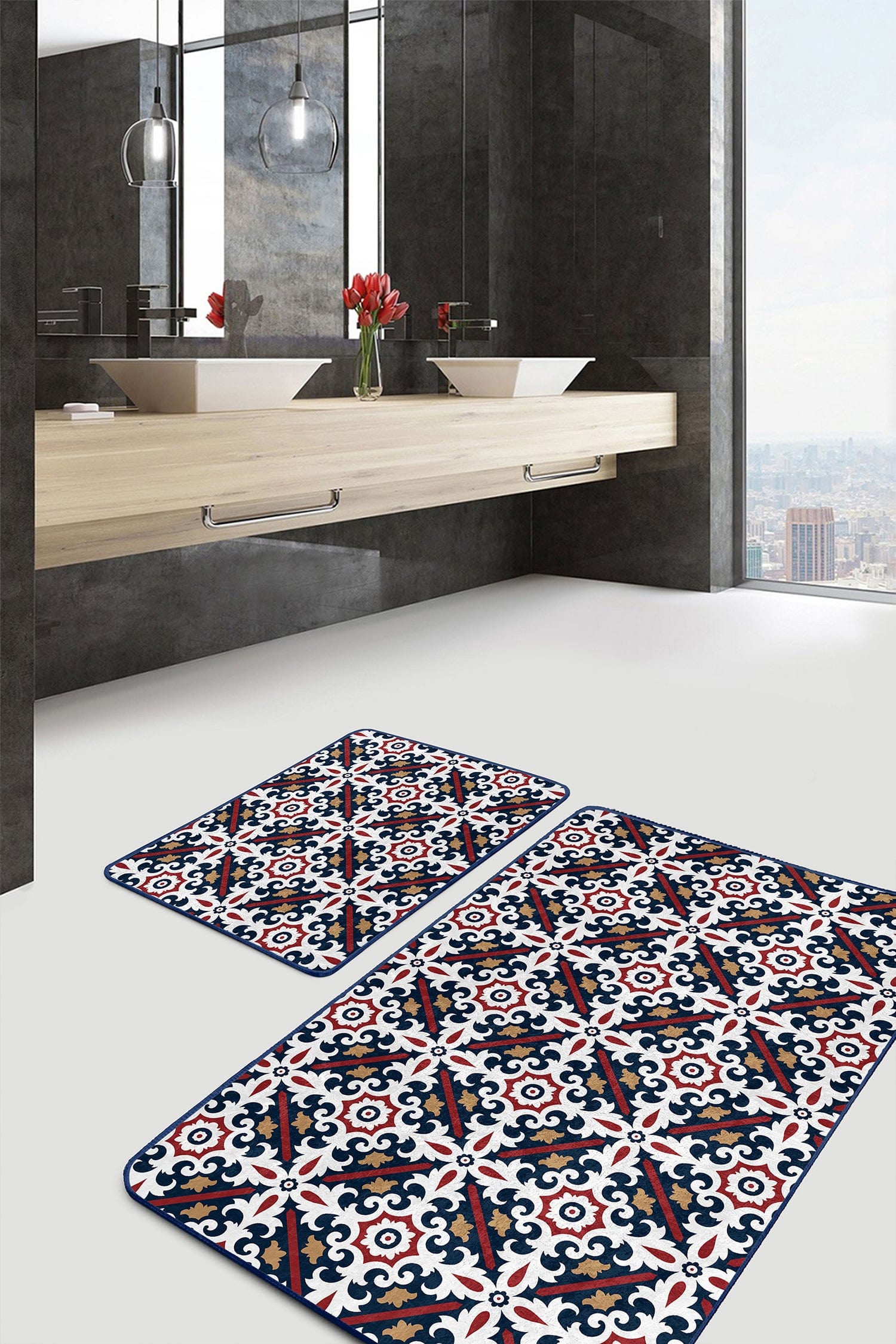 Set di 2 Tappetini da bagno antiscivolo Mete BPS511 Rectangle Multicolore, 100 x 60 cm / 60 x 50 cm (2)