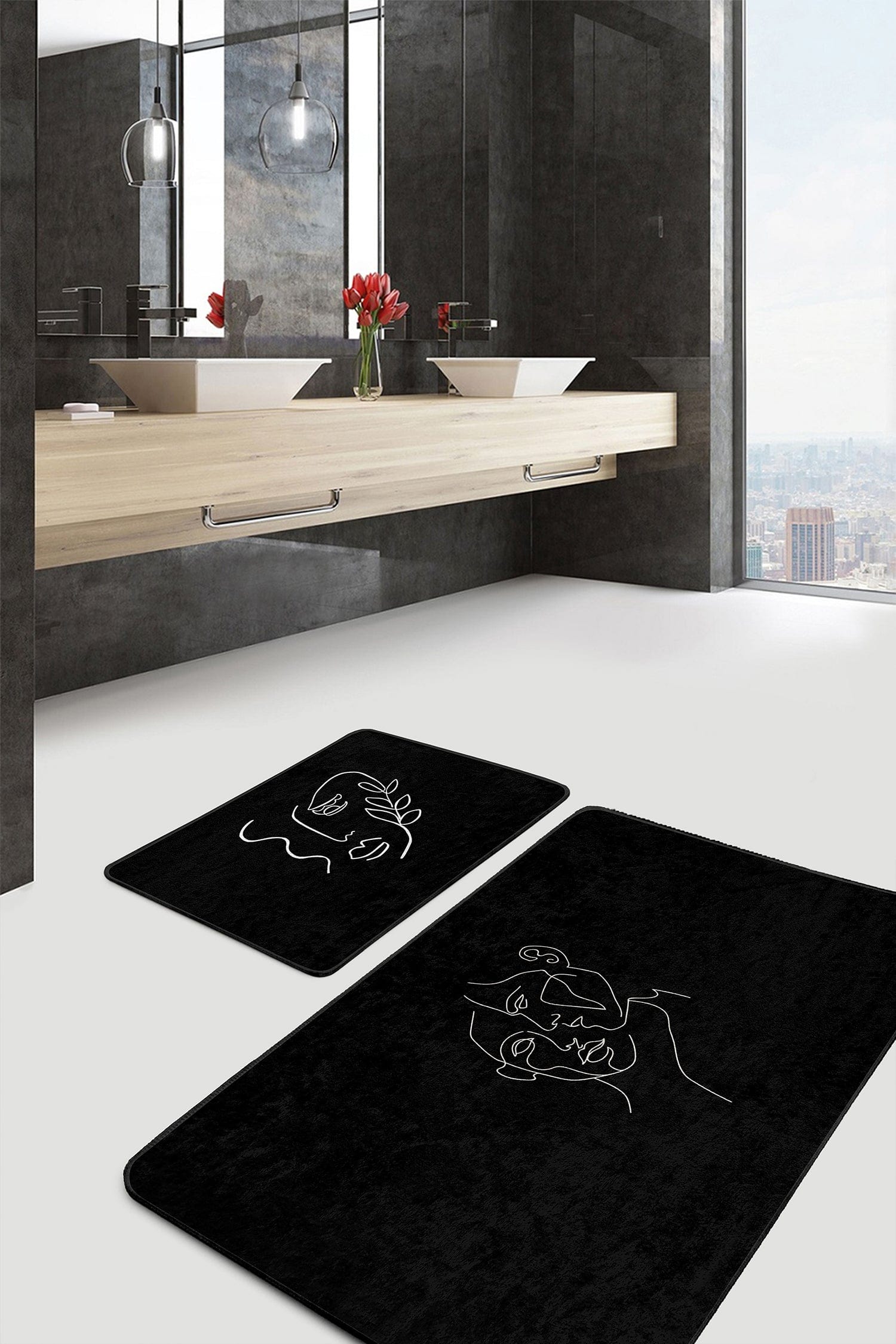 Set di 2 Tappetini da bagno antiscivolo Mete BPS513 Rectangle Multicolore, 100 x 60 cm / 60 x 50 cm (2)