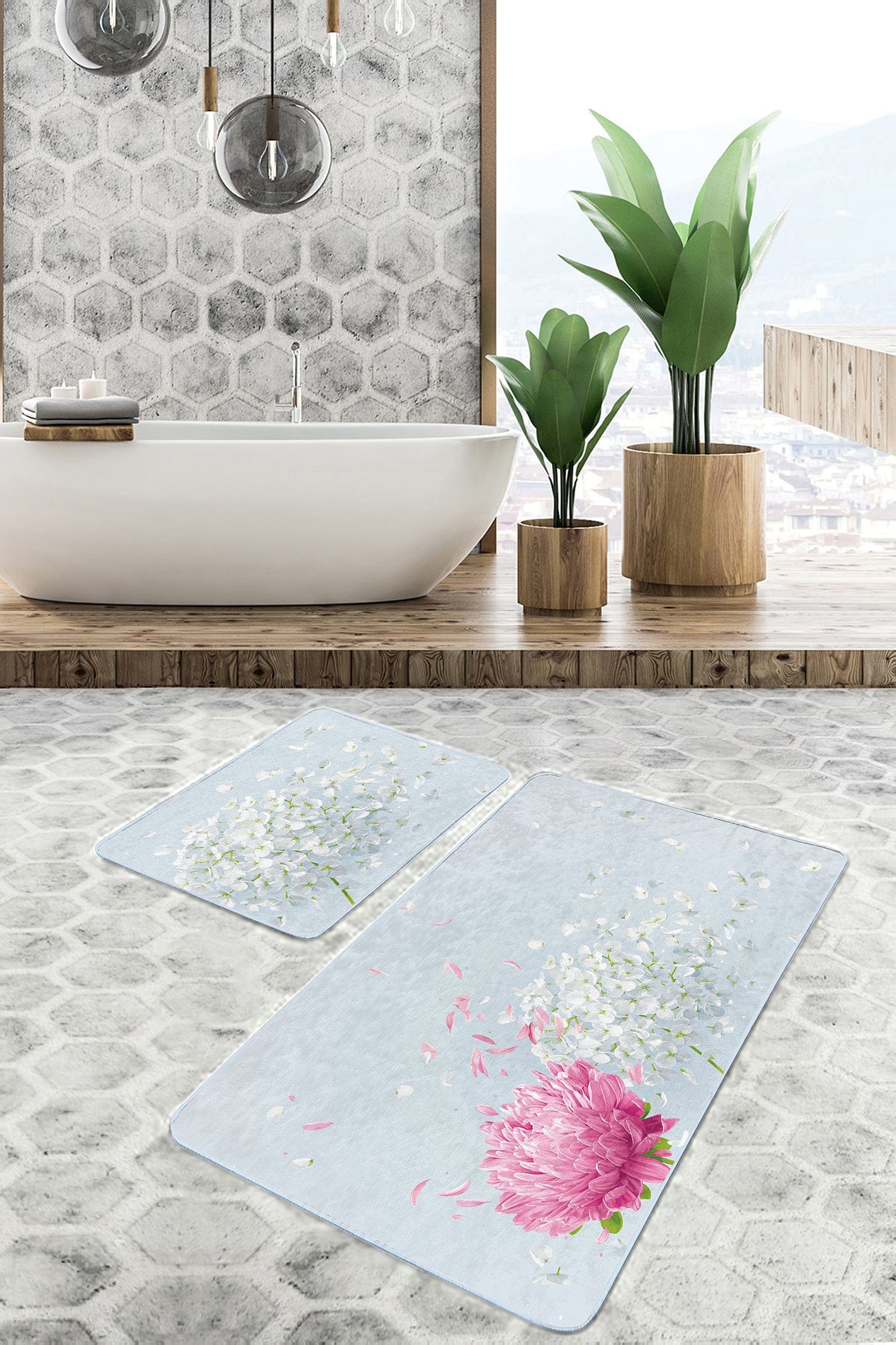 Set di 2 Tappetini da bagno antiscivolo Metin BPS79 Rectangle Multicolore, 100 x 60 cm / 60 x 50 cm (1)