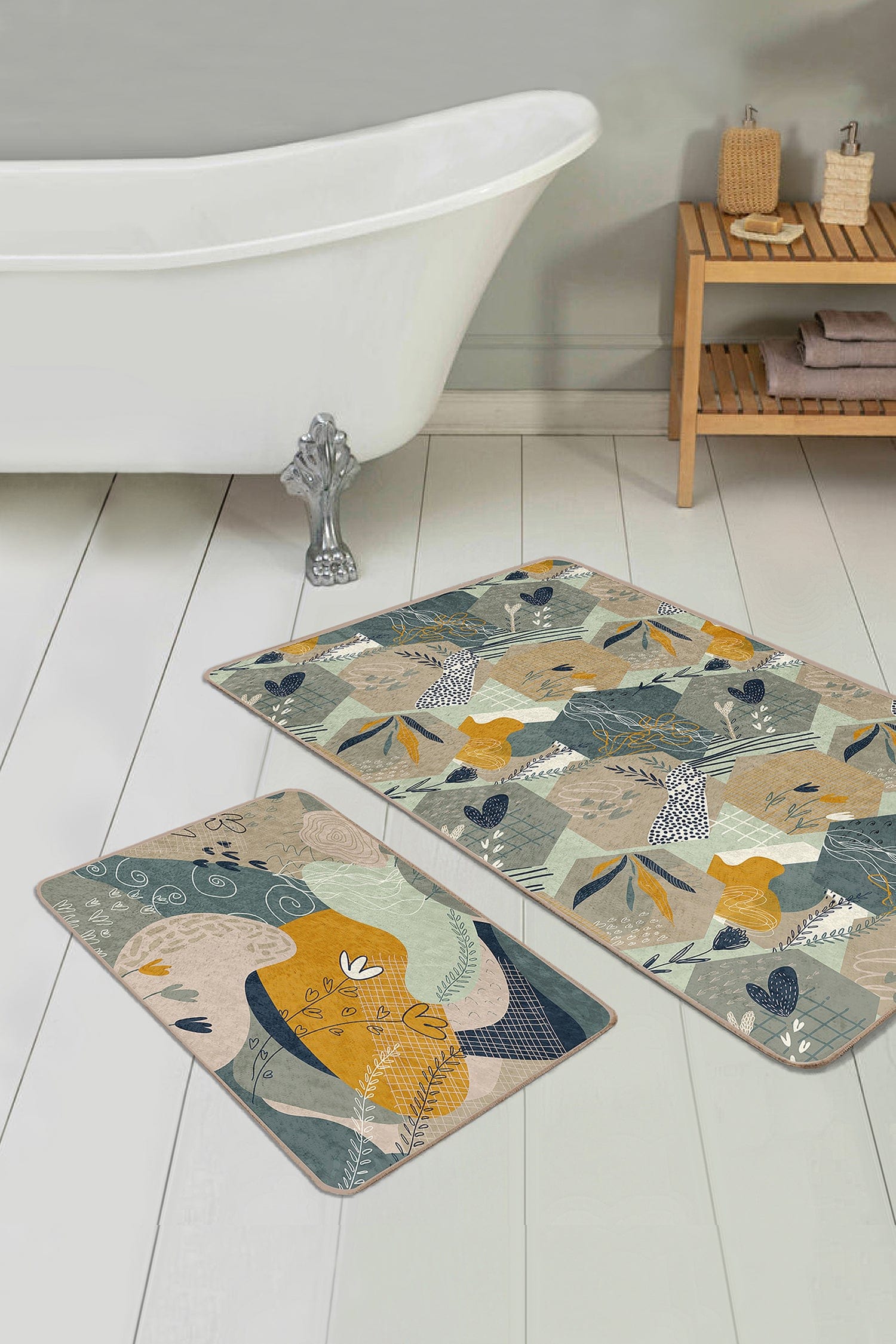 Set di 2 Tappetini da bagno antiscivolo Metin BPS82 Rectangle Multicolore, 100 x 60 cm / 60 x 50 cm