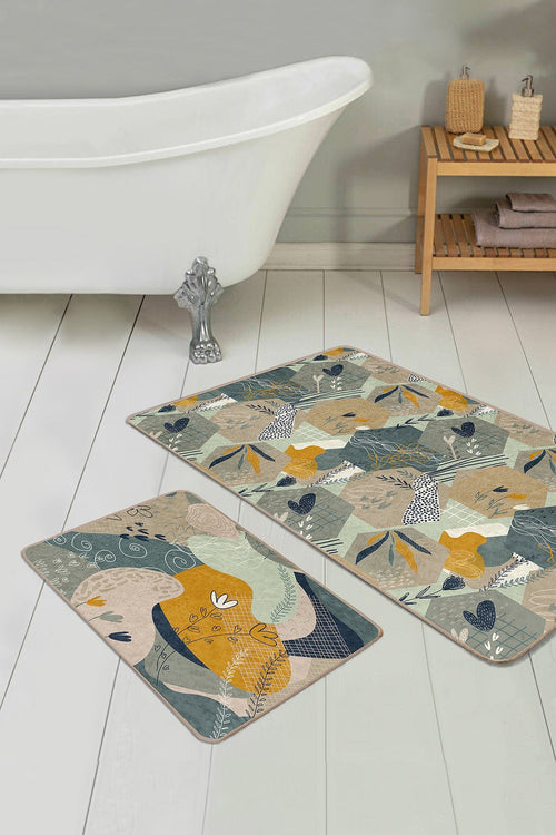 Set di 2 Tappetini da bagno antiscivolo Metin BPS82 Rectangle Multicolore, 100 x 60 cm / 60 x 50 cm