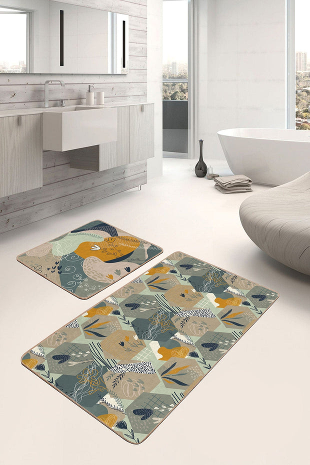 Set di 2 Tappetini da bagno antiscivolo Metin BPS82 Rectangle Multicolore, 100 x 60 cm / 60 x 50 cm (1)