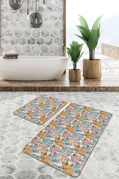 Set di 2 Tappetini da bagno antiscivolo Metin BPS86 Rectangle Multicolore, 100 x 60 cm / 60 x 50 cm (1)