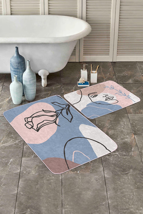 Set di 2 Tappetini da bagno antiscivolo Metin BPS89 Rectangle Multicolore, 100 x 60 cm / 60 x 50 cm