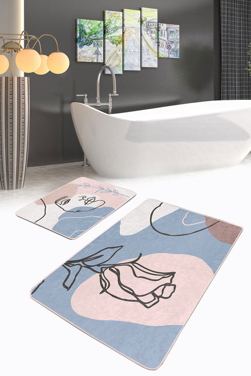 Set di 2 Tappetini da bagno antiscivolo Metin BPS89 Rectangle Multicolore, 100 x 60 cm / 60 x 50 cm (1)