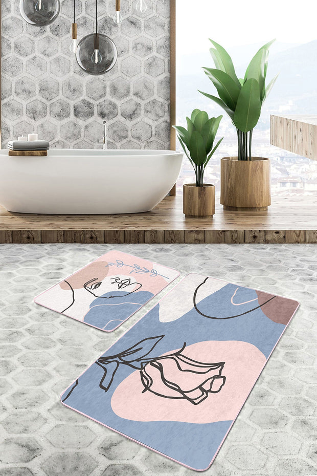 Set di 2 Tappetini da bagno antiscivolo Metin BPS89 Rectangle Multicolore, 100 x 60 cm / 60 x 50 cm (2)