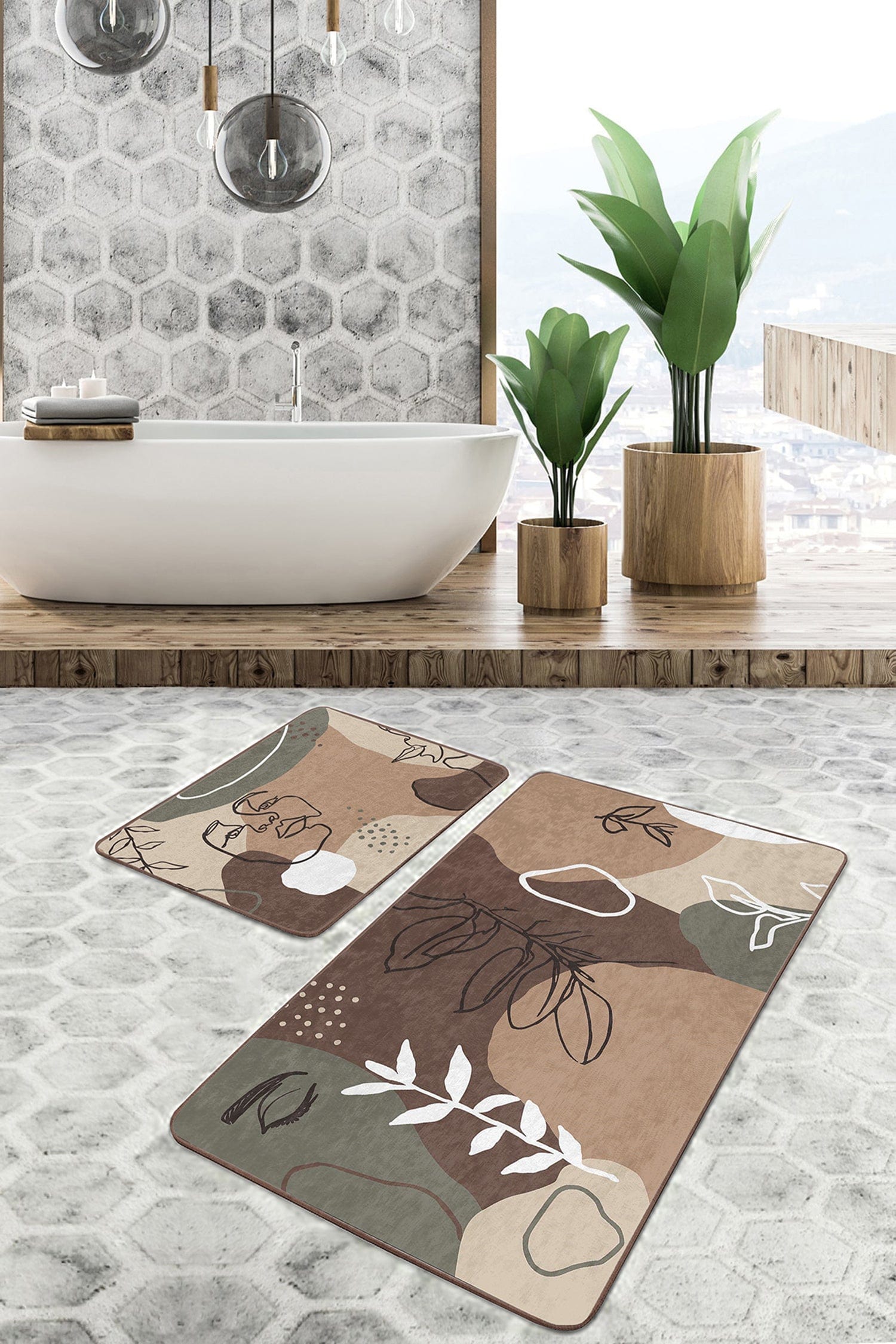 Set di 2 Tappetini da bagno antiscivolo Metin BPS90 Rectangle Multicolore, 100 x 60 cm / 60 x 50 cm