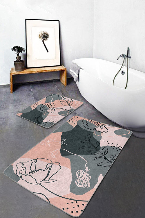 Set di 2 Tappetini da bagno antiscivolo Metin BPS91 Rectangle Multicolore, 100 x 60 cm / 60 x 50 cm