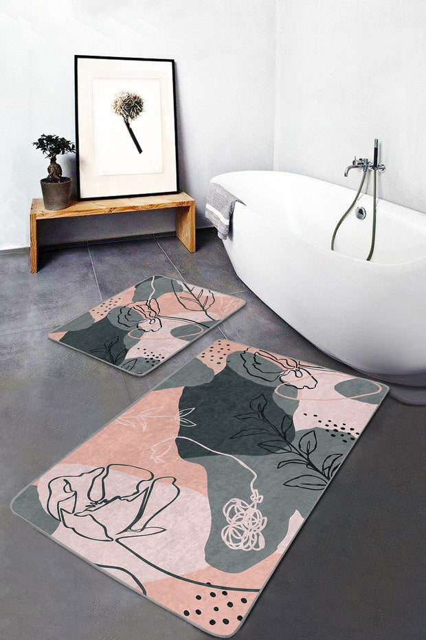 Set di 2 Tappetini da bagno antiscivolo Metin BPS91 Rectangle Multicolore, 100 x 60 cm / 60 x 50 cm