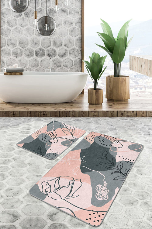 Set di 2 Tappetini da bagno antiscivolo Metin BPS91 Rectangle Multicolore, 100 x 60 cm / 60 x 50 cm (1)