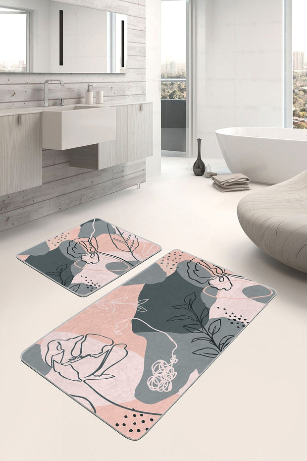 Set di 2 Tappetini da bagno antiscivolo Metin BPS91 Rectangle Multicolore, 100 x 60 cm / 60 x 50 cm (2)