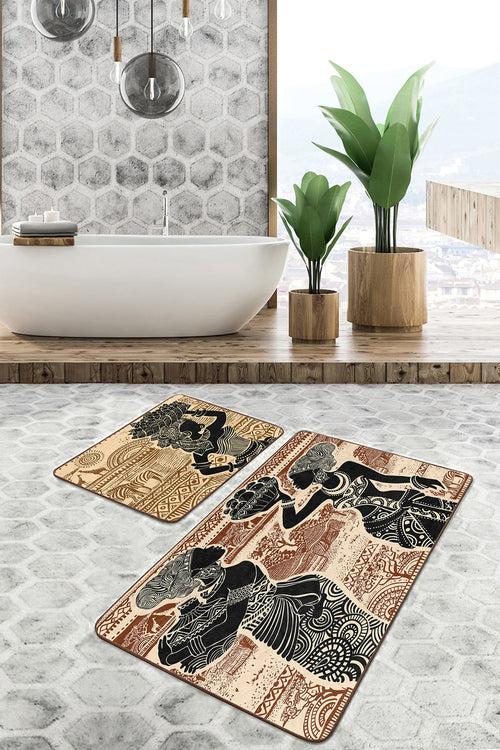 Set di 2 Tappetini da bagno antiscivolo Metin BPS92 Rectangle Multicolore, 100 x 60 cm / 60 x 50 cm