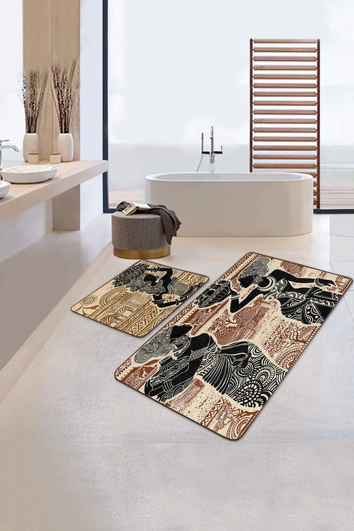 Set di 2 Tappetini da bagno antiscivolo Metin BPS92 Rectangle Multicolore, 100 x 60 cm / 60 x 50 cm (1)