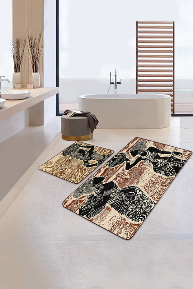Set di 2 Tappetini da bagno antiscivolo Metin BPS92 Rectangle Multicolore, 100 x 60 cm / 60 x 50 cm (1)