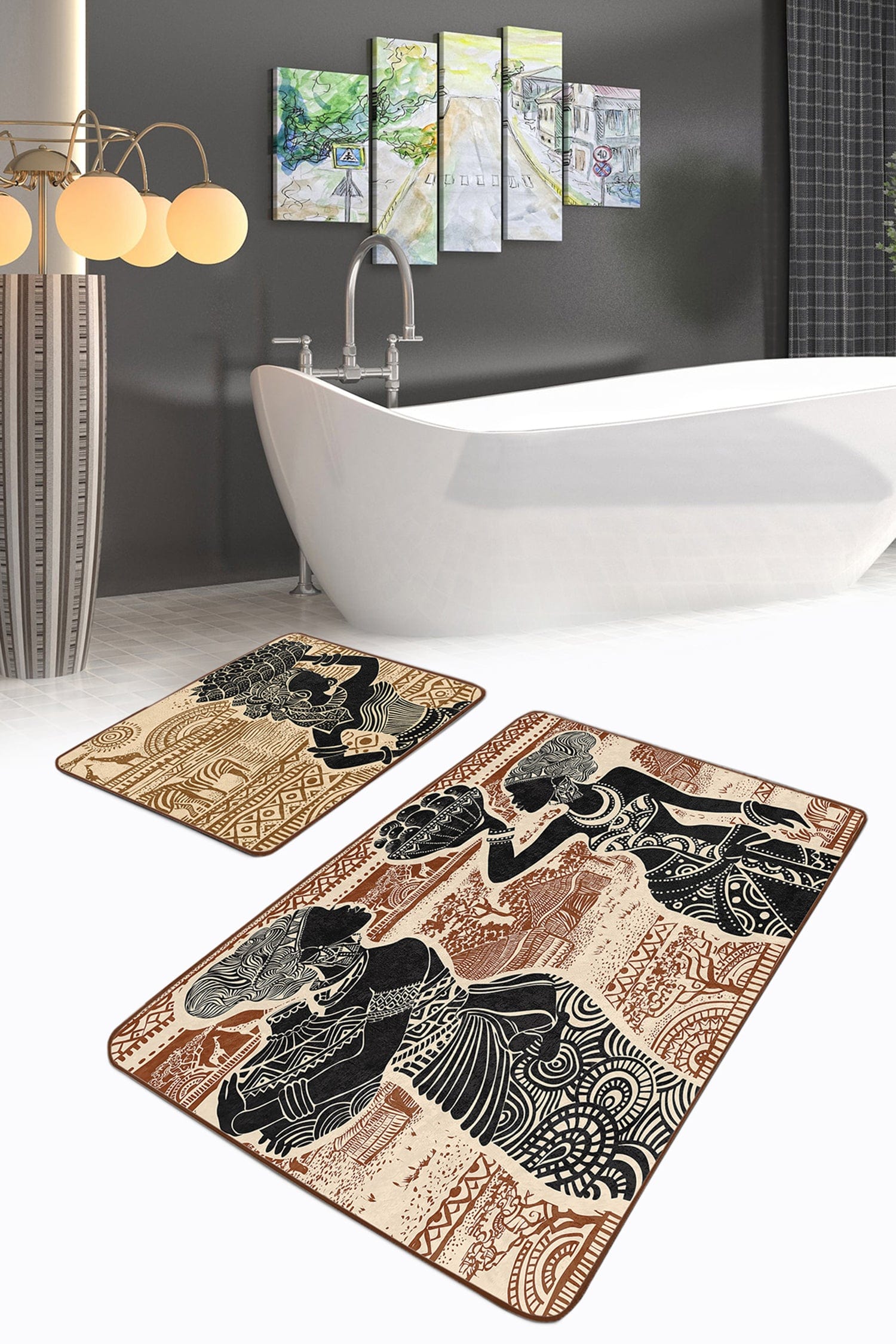 Set di 2 Tappetini da bagno antiscivolo Metin BPS92 Rectangle Multicolore, 100 x 60 cm / 60 x 50 cm (2)