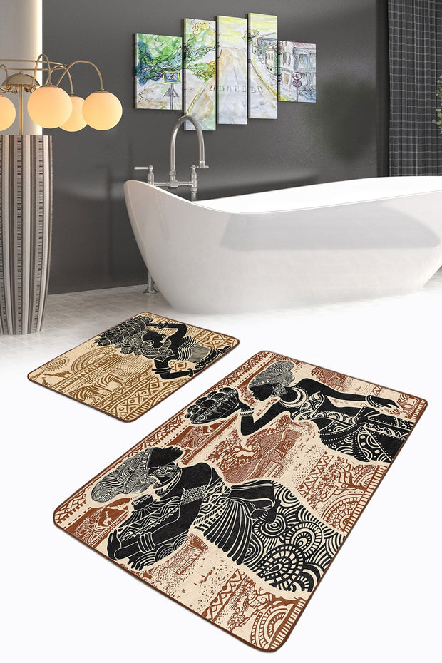 Set di 2 Tappetini da bagno antiscivolo Metin BPS92 Rectangle Multicolore, 100 x 60 cm / 60 x 50 cm (2)