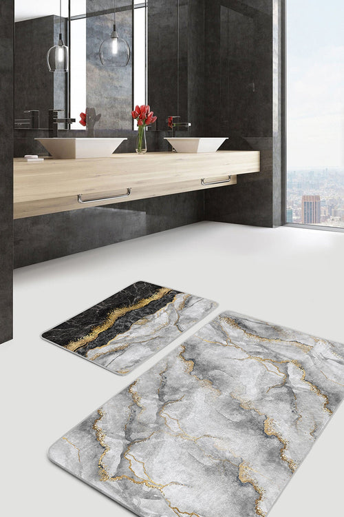 Set di 2 Tappetini da bagno antiscivolo Metin BPS94 Rectangle Multicolore, 100 x 60 cm / 60 x 50 cm