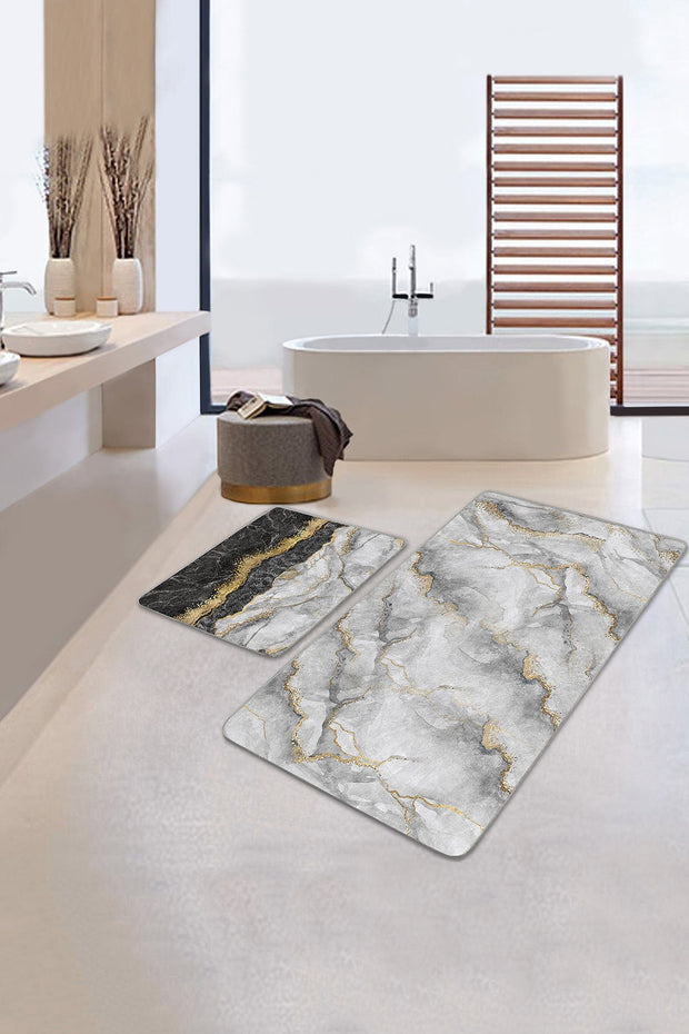 Set di 2 Tappetini da bagno antiscivolo Metin BPS94 Rectangle Multicolore, 100 x 60 cm / 60 x 50 cm (2)