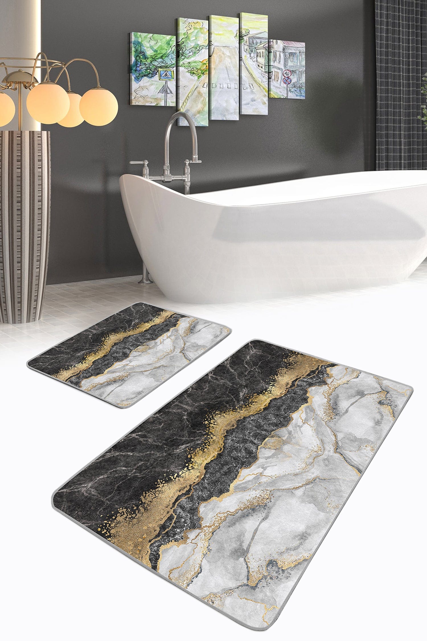 Set di 2 Tappetini da bagno antiscivolo Metin BPS95 Rectangle Multicolore, 100 x 60 cm / 60 x 50 cm
