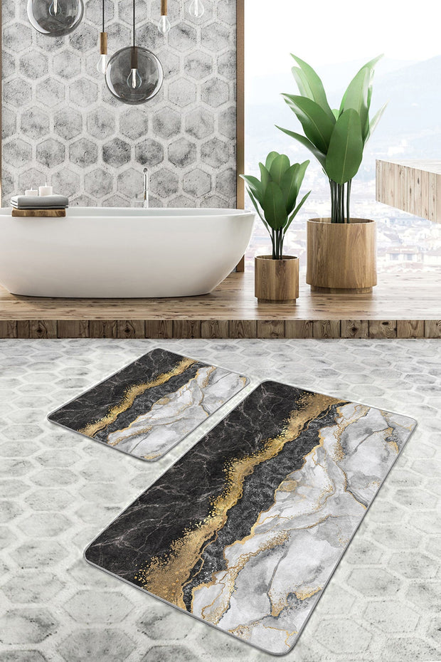 Set di 2 Tappetini da bagno antiscivolo Metin BPS95 Rectangle Multicolore, 100 x 60 cm / 60 x 50 cm (2)