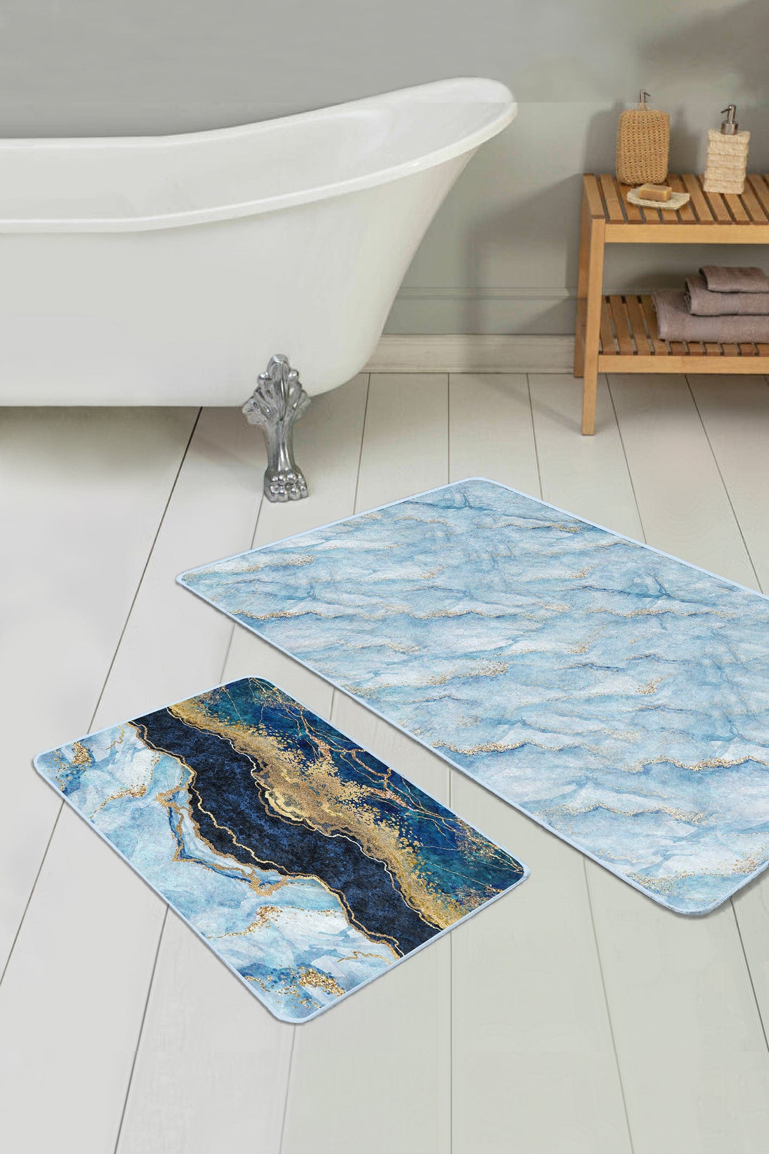 Set di 2 Tappetini da bagno antiscivolo Metin BPS96 Rectangle Multicolore, 100 x 60 cm / 60 x 50 cm (2)