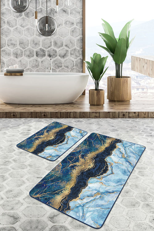 Set di 2 Tappetini da bagno antiscivolo Metin BPS97 Rectangle Multicolore, 100 x 60 cm / 60 x 50 cm (1)