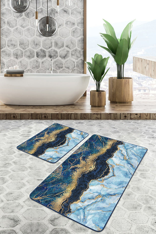 Set di 2 Tappetini da bagno antiscivolo Metin BPS97 Rectangle Multicolore, 100 x 60 cm / 60 x 50 cm (1)