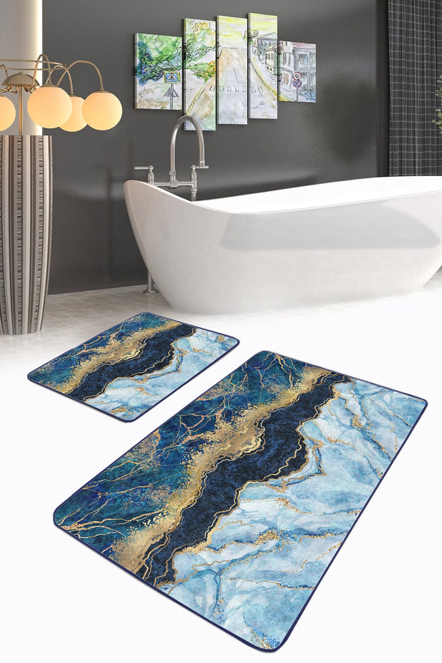 Set di 2 Tappetini da bagno antiscivolo Metin BPS97 Rectangle Multicolore, 100 x 60 cm / 60 x 50 cm (2)