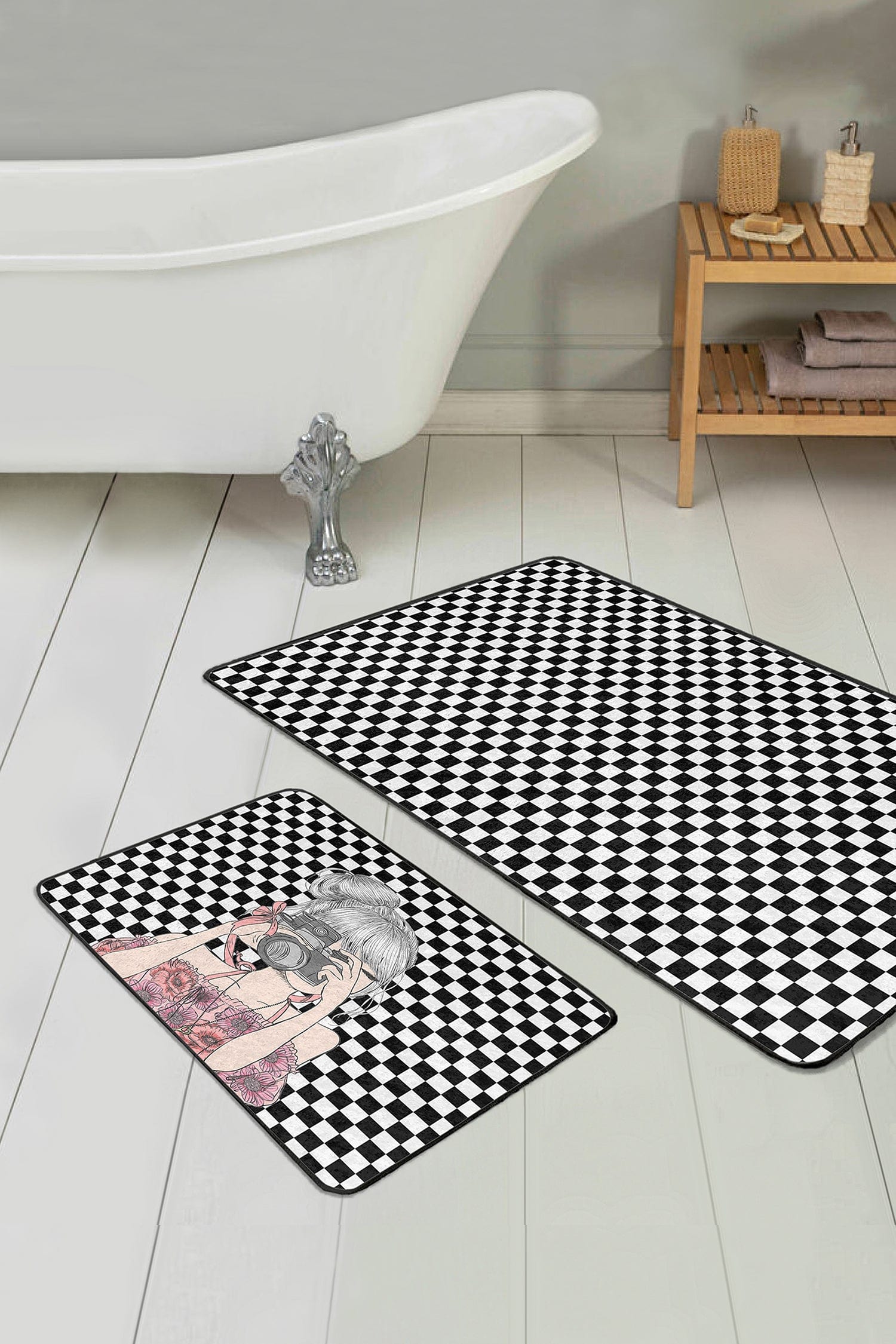Set di 2 Tappetini da bagno antiscivolo Miran BPS37 Rectangle Multicolore, 100 x 60 cm / 60 x 50 cm