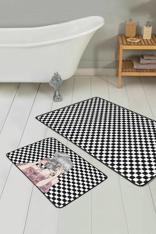 Set di 2 Tappetini da bagno antiscivolo Miran BPS37 Rectangle Multicolore, 100 x 60 cm / 60 x 50 cm