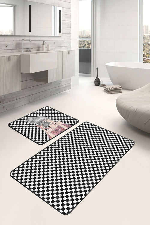 Set di 2 Tappetini da bagno antiscivolo Miran BPS37 Rectangle Multicolore, 100 x 60 cm / 60 x 50 cm (1)