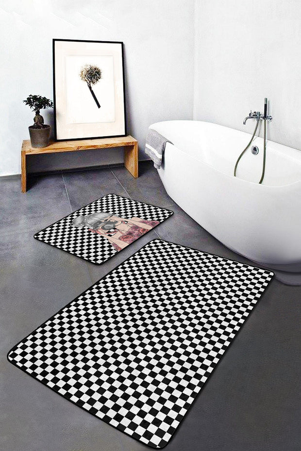 Set di 2 Tappetini da bagno antiscivolo Miran BPS37 Rectangle Multicolore, 100 x 60 cm / 60 x 50 cm (2)