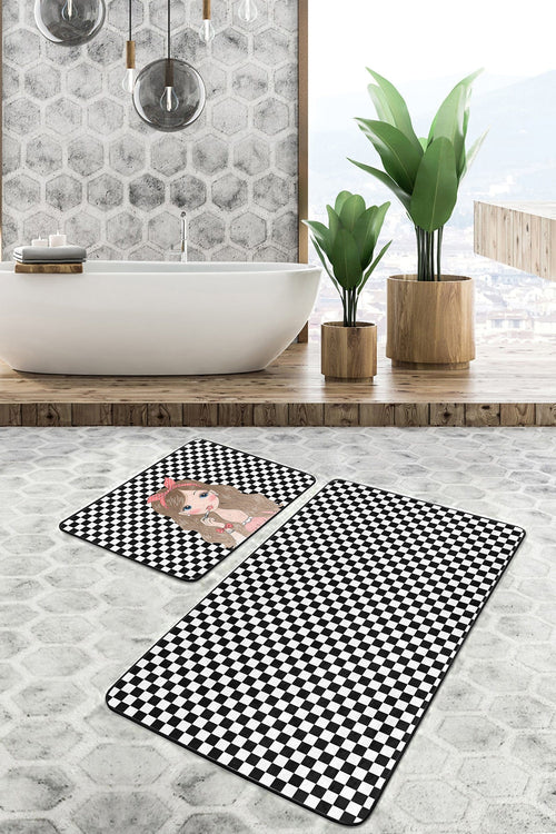 Set di 2 Tappetini da bagno antiscivolo Miran BPS38 Rectangle Multicolore, 100 x 60 cm / 60 x 50 cm