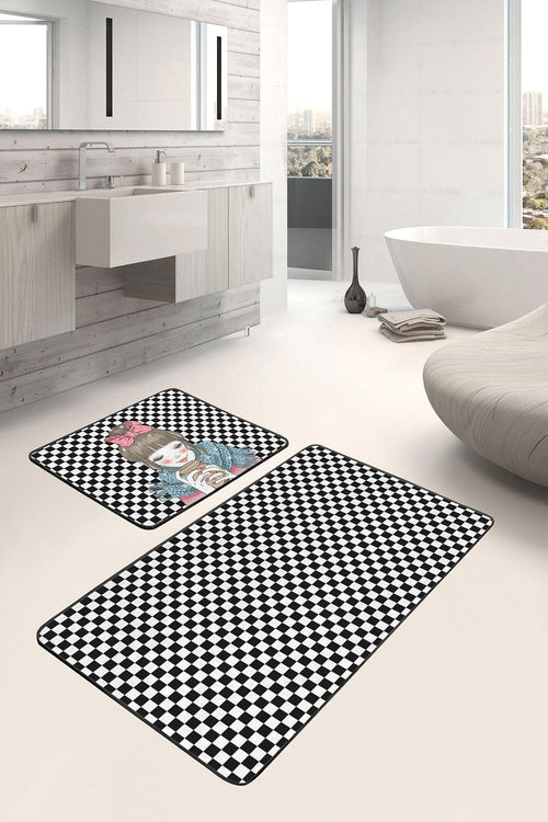 Set di 2 Tappetini da bagno antiscivolo Miran BPS39 Rectangle Multicolore, 100 x 60 cm / 60 x 50 cm (1)