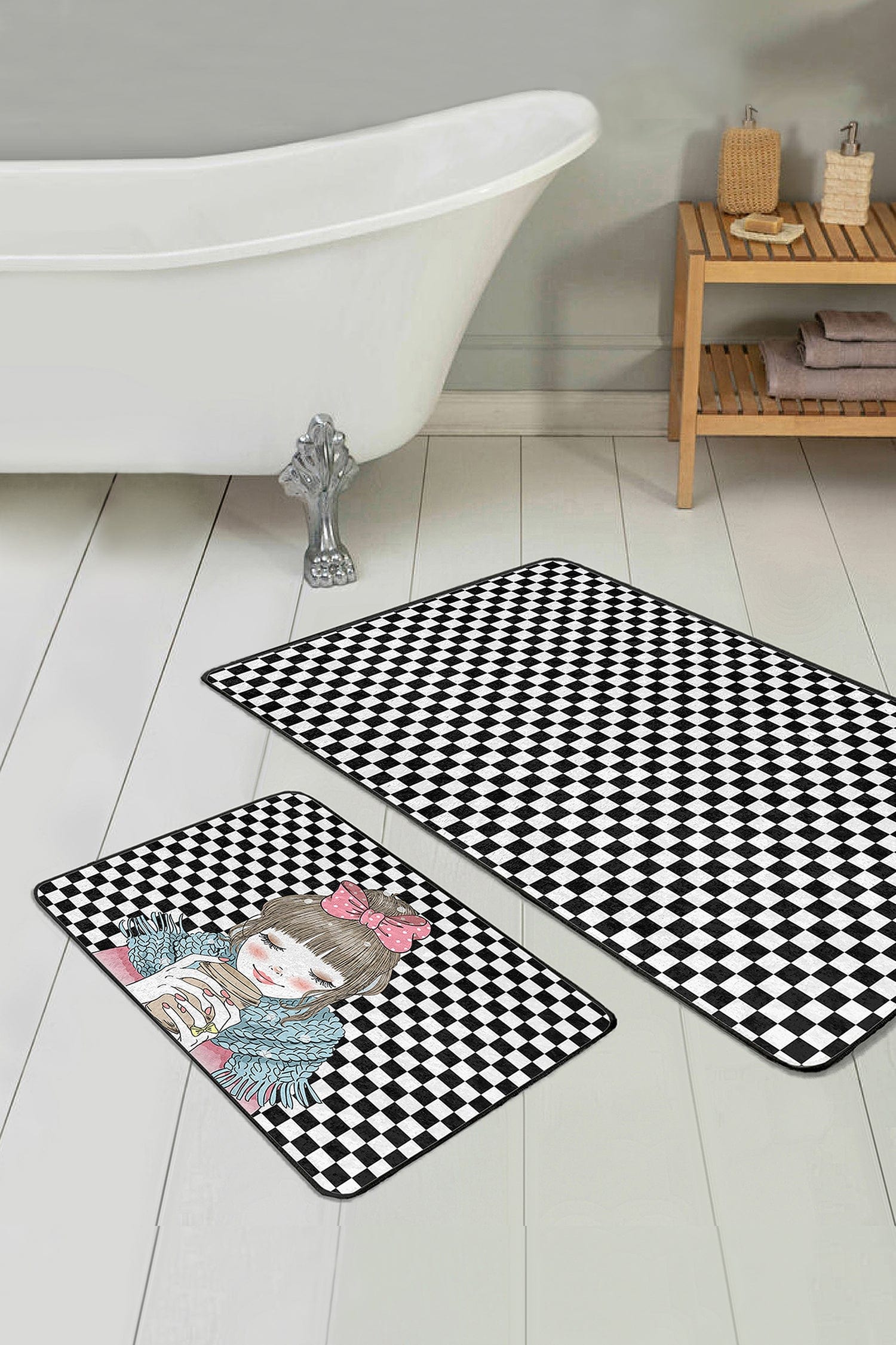 Set di 2 Tappetini da bagno antiscivolo Miran BPS39 Rectangle Multicolore, 100 x 60 cm / 60 x 50 cm (2)