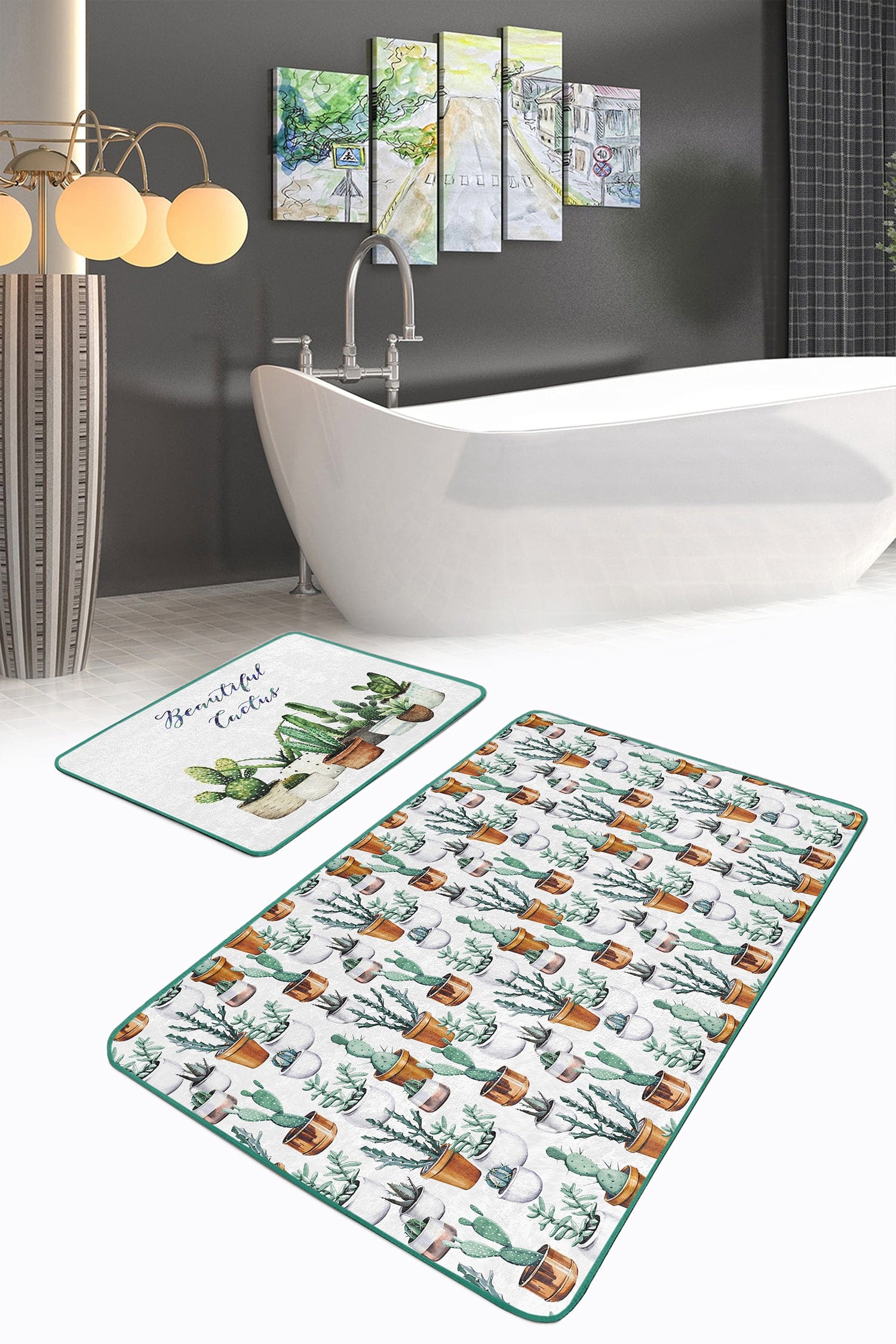 Set di 2 Tappetini da bagno antiscivolo Miran BPS40 Rectangle Multicolore, 100 x 60 cm / 60 x 50 cm (1)