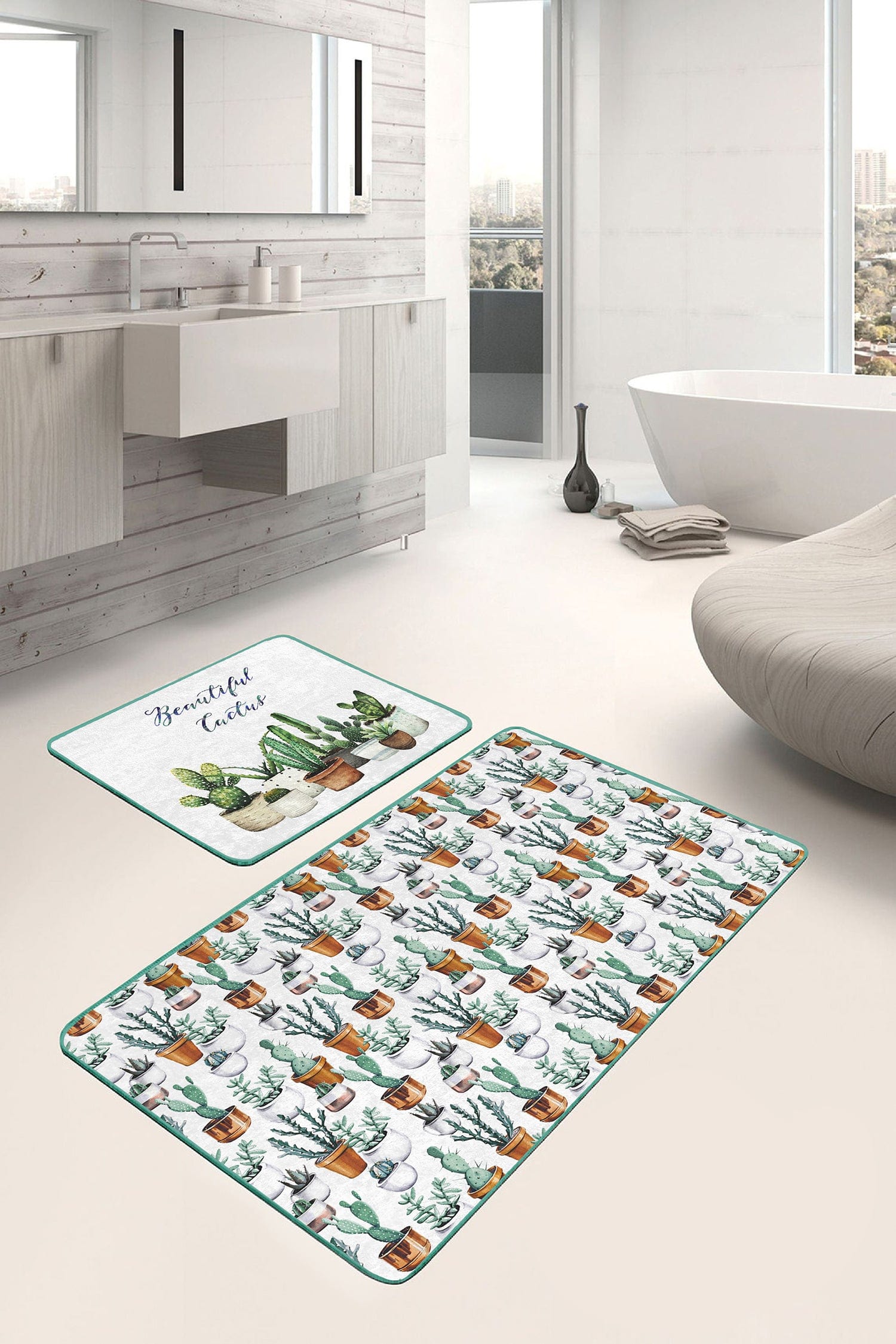 Set di 2 Tappetini da bagno antiscivolo Miran BPS40 Rectangle Multicolore, 100 x 60 cm / 60 x 50 cm (2)