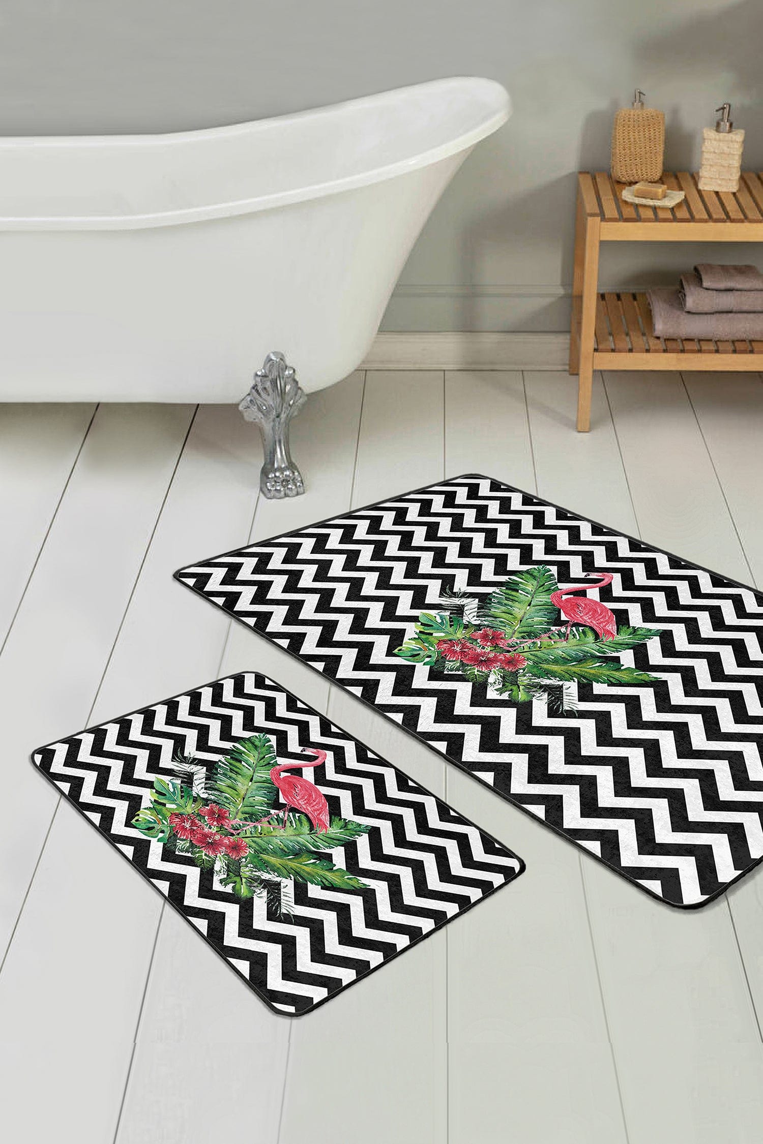 Set di 2 Tappetini da bagno antiscivolo Miran BPS41 Rectangle Multicolore, 100 x 60 cm / 60 x 50 cm (1)