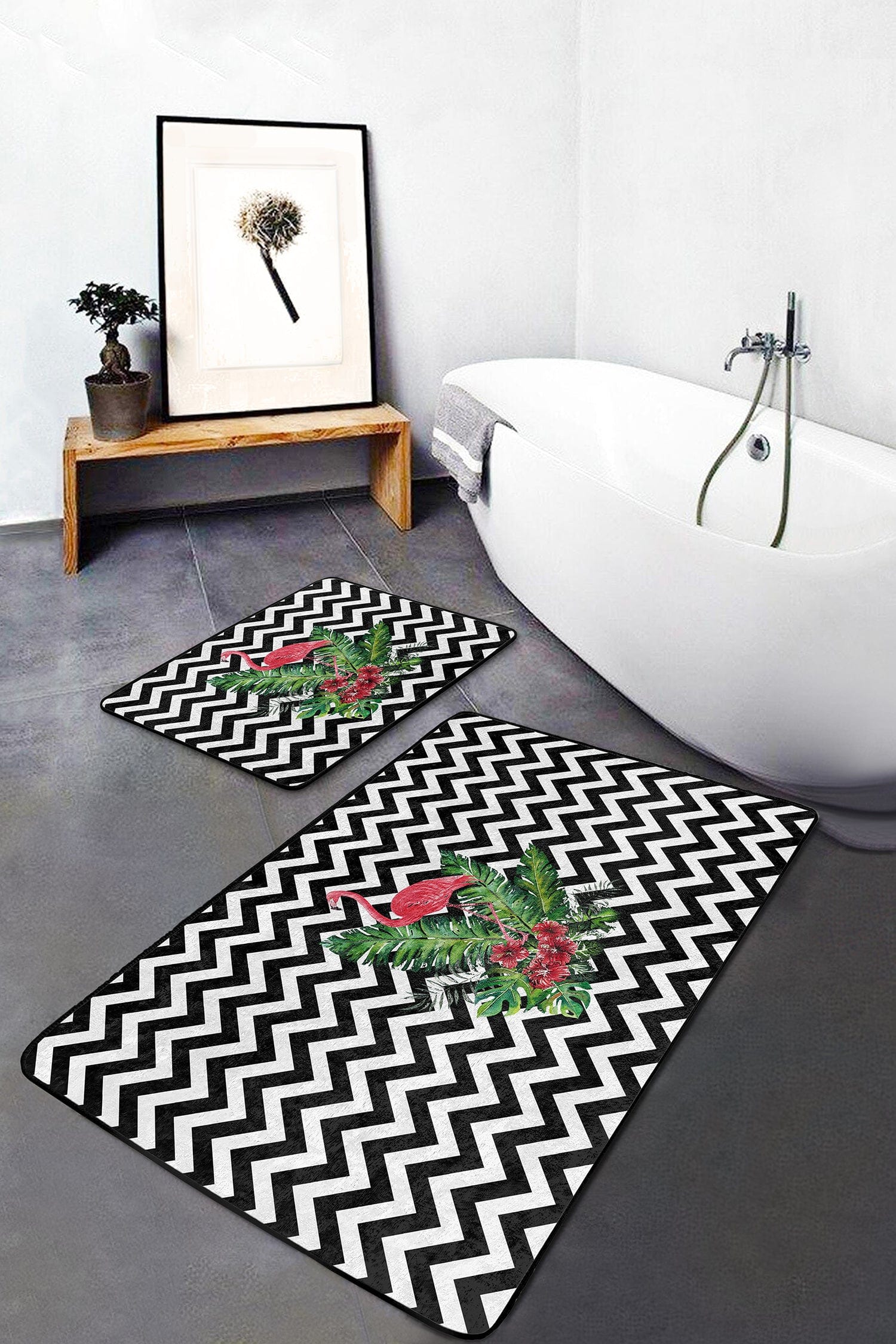 Set di 2 Tappetini da bagno antiscivolo Miran BPS41 Rectangle Multicolore, 100 x 60 cm / 60 x 50 cm (2)
