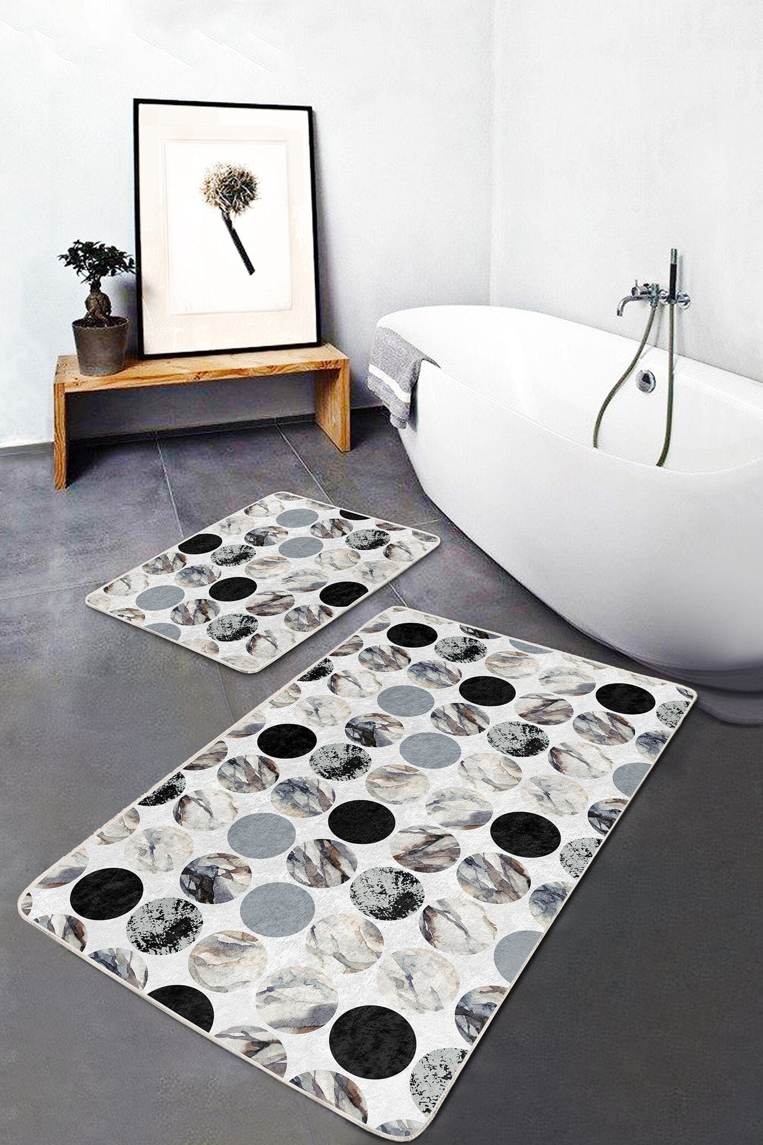 Set di 2 Tappetini da bagno antiscivolo Miran BPS43 Rectangle Multicolore, 100 x 60 cm / 60 x 50 cm (2)