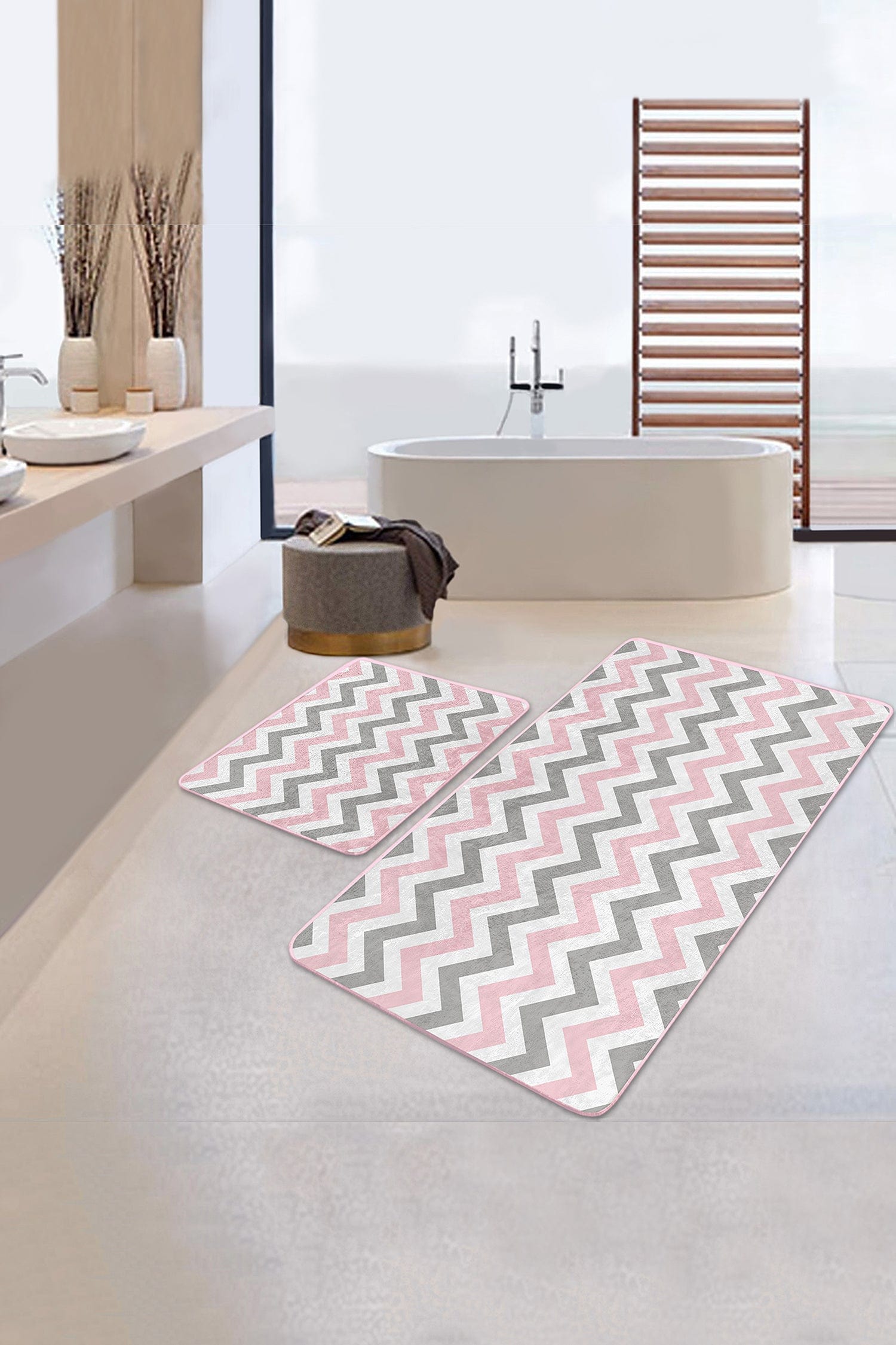 Set di 2 Tappetini da bagno antiscivolo Miran BPS45 Rectangle Multicolore, 100 x 60 cm / 60 x 50 cm