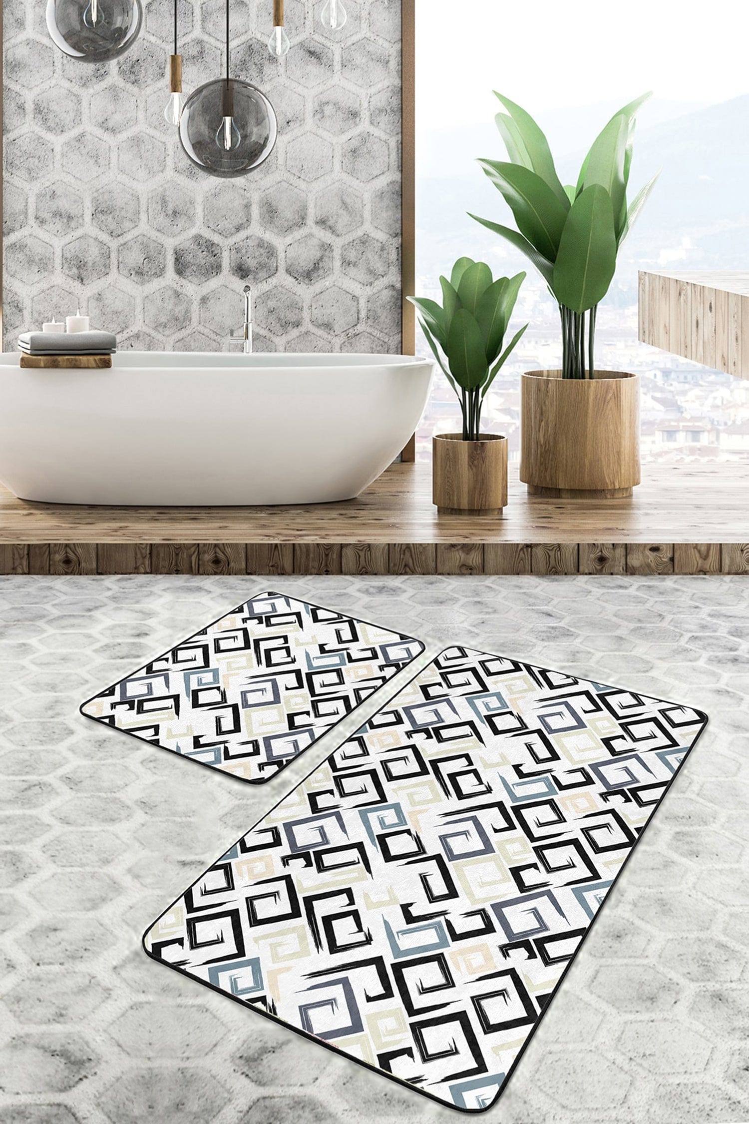 Set di 2 Tappetini da bagno antiscivolo Miran BPS47 Rectangle Multicolore, 100 x 60 cm / 60 x 50 cm (2)
