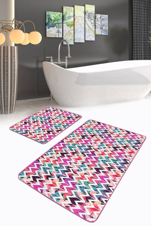 Set di 2 Tappetini da bagno antiscivolo Miran BPS48 Rectangle Multicolore, 100 x 60 cm / 60 x 50 cm